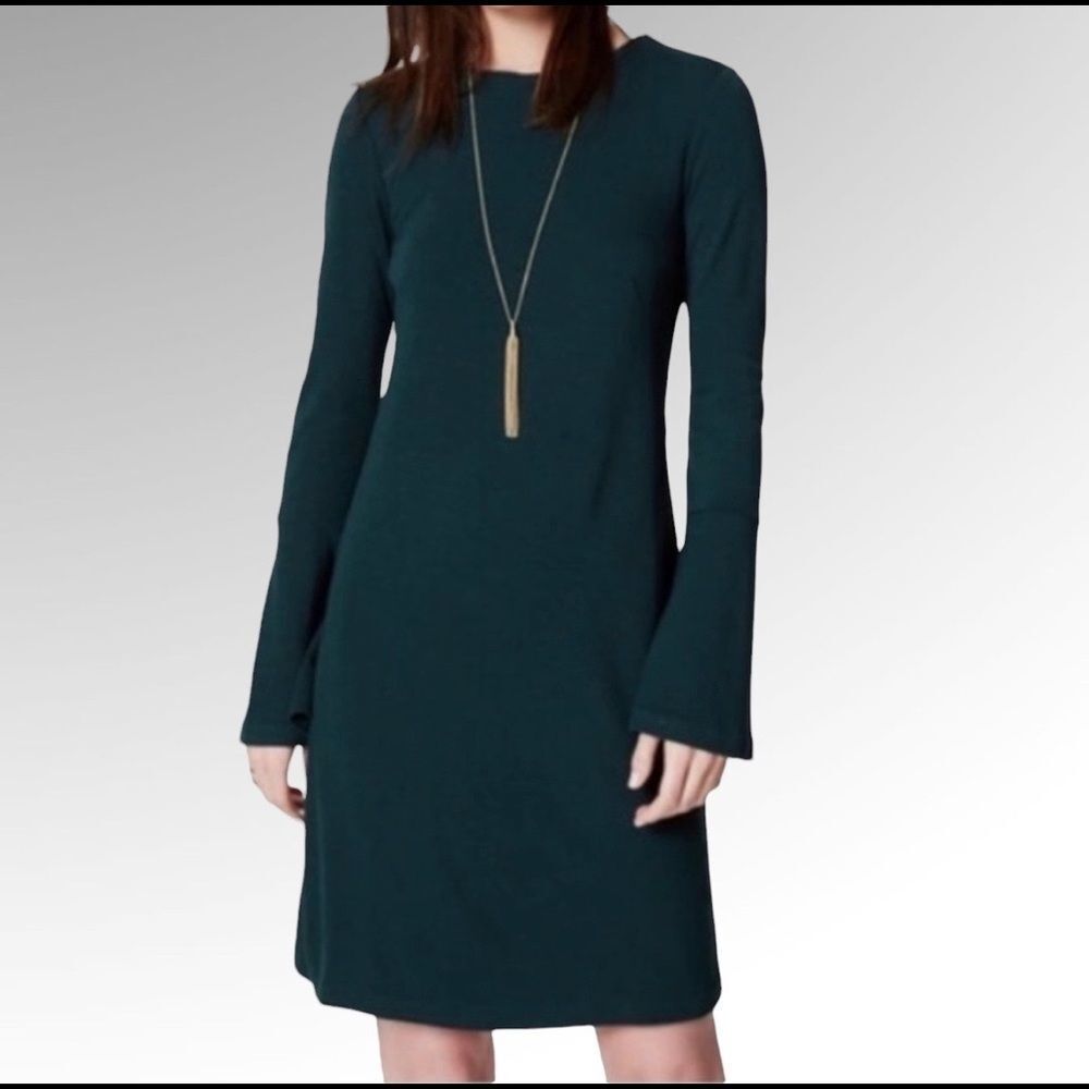 Loft Green Long Bell Sleeve Jersey Shift Dress Size 8, new With Tags